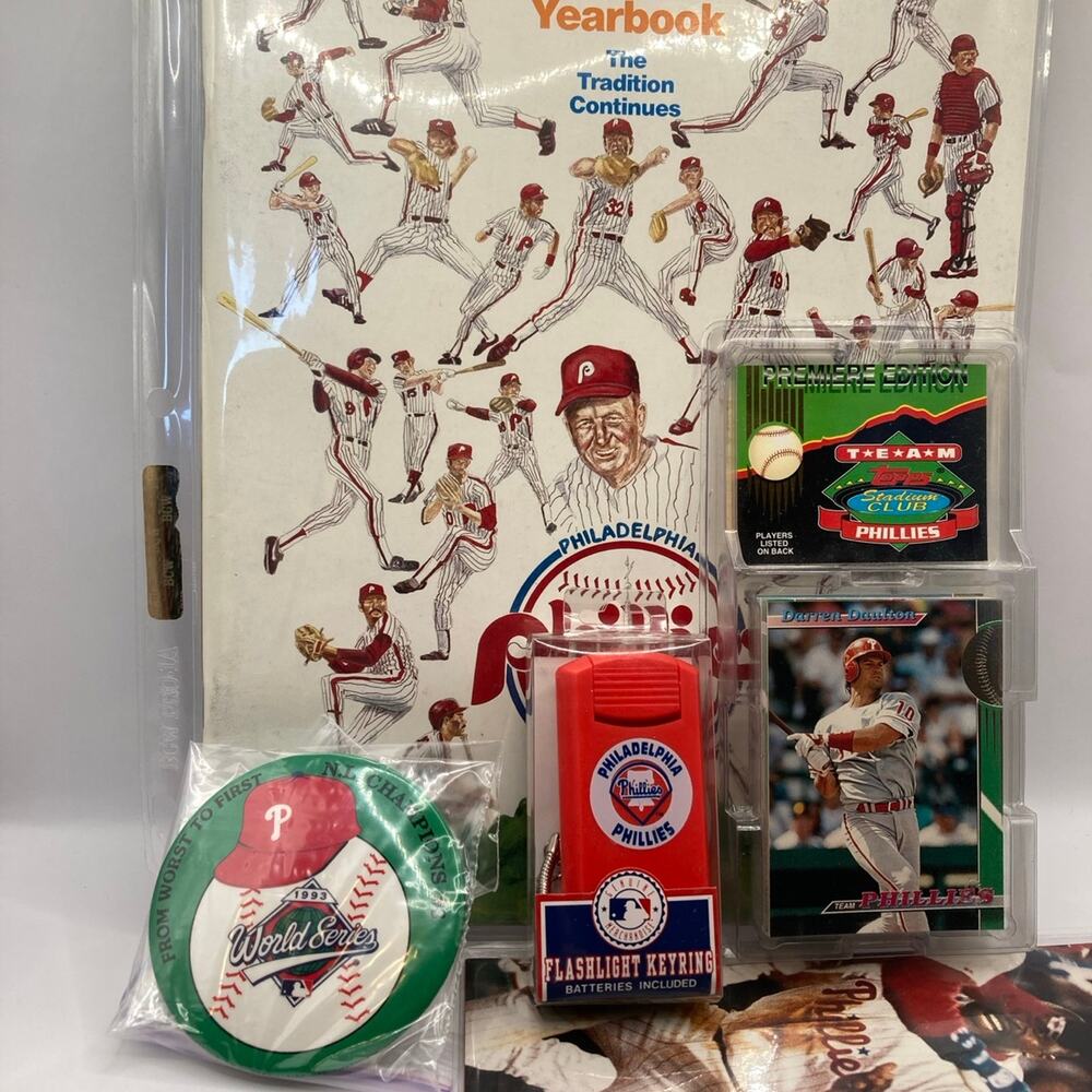 Philadelphia Phillies Phan Pack. 1984 Yearbook 1994 Calendar 93 World Series Pin